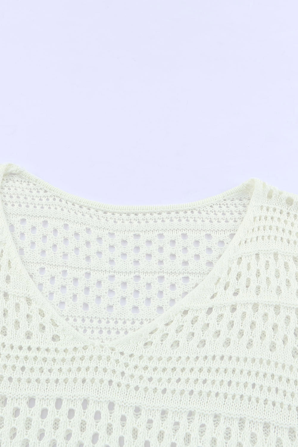 White Hollow Out Crochet V Neck Pullover Sweater